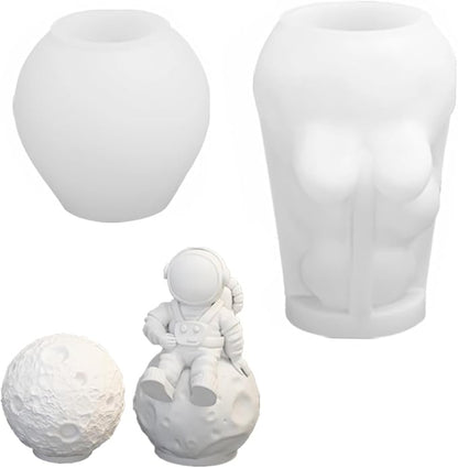 Space Planet Resin Molds Silicone，【2-Piece Set】 Epoxy Resin Space Astronaut Silicone molds,3D Resin Spaceballs Molds, Small Rocket Silicone Model, Space Rabbit DIY Gift Sets for Teens (【Kit 1】)