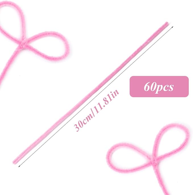 60 Pieces Pink Pipe Cleaners, Christmas Craft Pipe Cleaners,Pipe Cleaners Chenille Stem,Pipe Cleaners Bulk,Art Pipe Cleaners for Creative Home Decoration Supplies Arts and Crafts Project