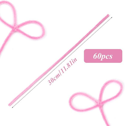 60 Pieces Pink Pipe Cleaners, Christmas Craft Pipe Cleaners,Pipe Cleaners Chenille Stem,Pipe Cleaners Bulk,Art Pipe Cleaners for Creative Home Decoration Supplies Arts and Crafts Project