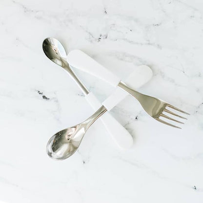 Avanchy Infant Baby Spoons Stainless Steel and Silicone Set, Self Feeding Food Utensils, 4 Months Baby Led Weaning, 2 Pack, Black