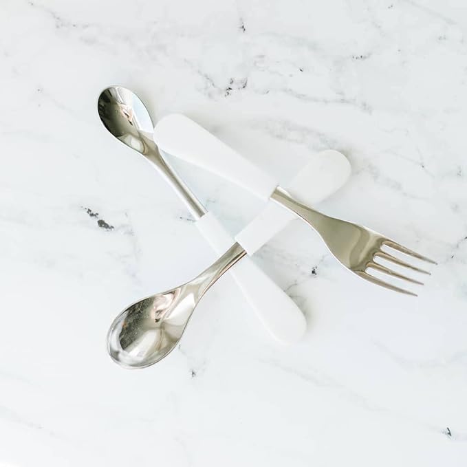 Avanchy Infant Baby Spoons Stainless Steel and Silicone Set, Self Feeding Food Utensils, 4 Months Baby Led Weaning, 2 Pack, Black