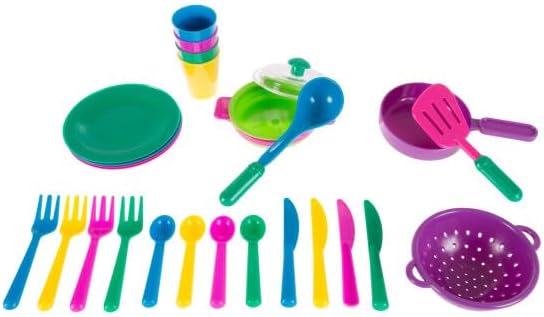Hey! Play! Kids Play Dish Set, 27 Piece Tableware Dish Set with Dish Drainer – for Kitchen Playset and Pretend Food, Toys for Boys and Girls