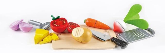 Hape Cooking Essentials Toy | Play Food Cutting Vegetables Set for Kids, Wooden Food Kitchen Accessory Toys