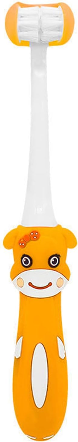 2 Pieces 3 Sided Toddler Toothbrush, Three Bristles for Kids Toothbrush, Autism Soft Bristles Toothbrush,Soft and Gentle for Complete Tooth and Gum Care (C4（Red+Orange） Kids)