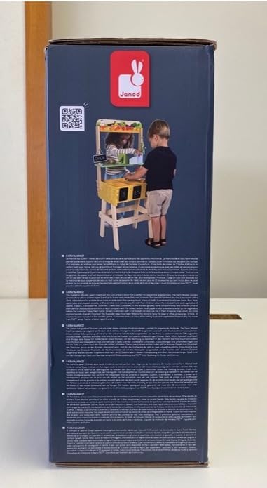 Janod - Children's Merchant Farm Market - Imitation Game for Children - 32 Accessories - Develops Imagination - FSC Wooden Toy - Water Painting - Suitable for Ages 3 and Above - J03322