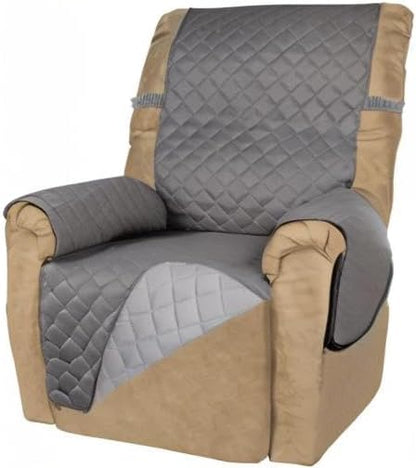 PureFit Reversible Quilted Sofa Cover, Water Resistant Slipcover Furniture Protector, Washable Couch Cover with Non Slip and Elastic Straps for Kids, Dogs, Pets (Small Recliner, Gray/Light Gray)