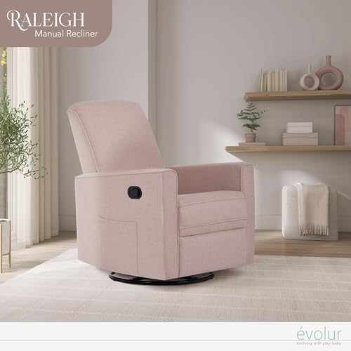 Evolur Raleigh Glider in Rose, Upholstered Plush Seating 360° Swivel Glider Rocking Chair, FSC Certified, Greenguard Gold & JPMA Certified Nursery Glider Recliner