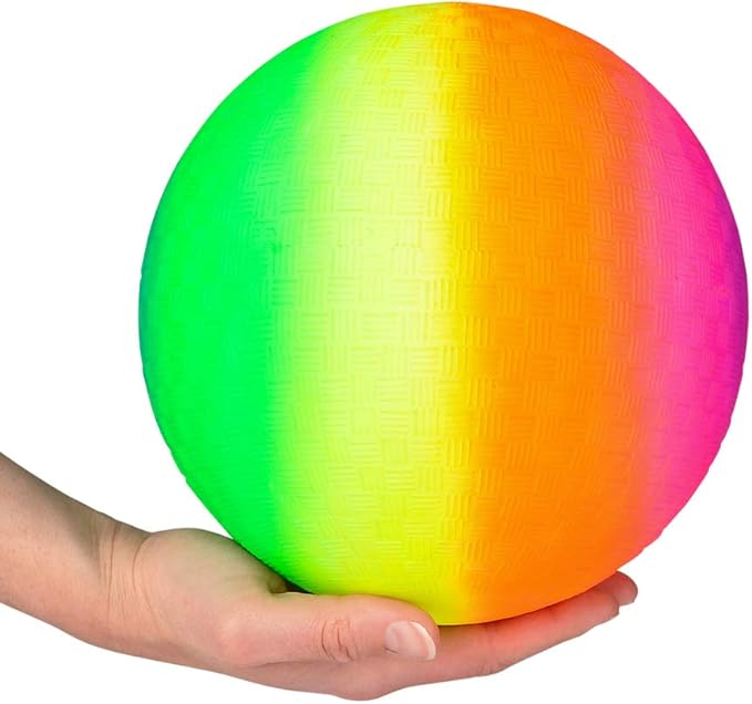 PlayBolt Rainbow Playground Balls - 8.5 Inch (Pack of 4) Rubber Bouncy Colorful Inflatable Balls for Kids and Adults, Indoor & Outdoor Games, Kickball, Dodgeball, Four Square, Dodge, Recess, Handball