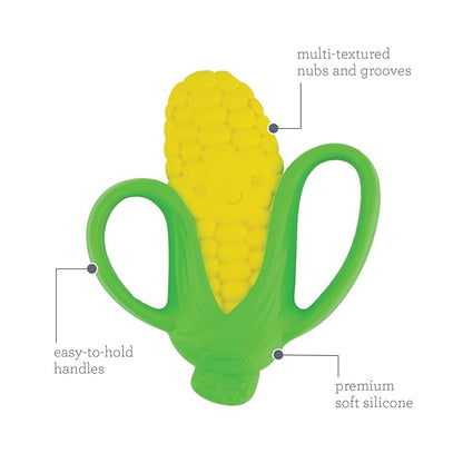 Infantino Lil' Nibbles Textured Silicone Teether - Sensory Exploration and Teething Relief with Easy to Hold Handles, Corn