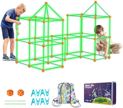 VEVOR Fort Building Kit for Kids, 140PCS Glow in The Dark STEM Building Toys, Educational Gift for 4 5 6 7 8+ Year Old Boys & Girls Indoor Outdoor Play Tent Construction Toys with 96 Rods and 44 Balls