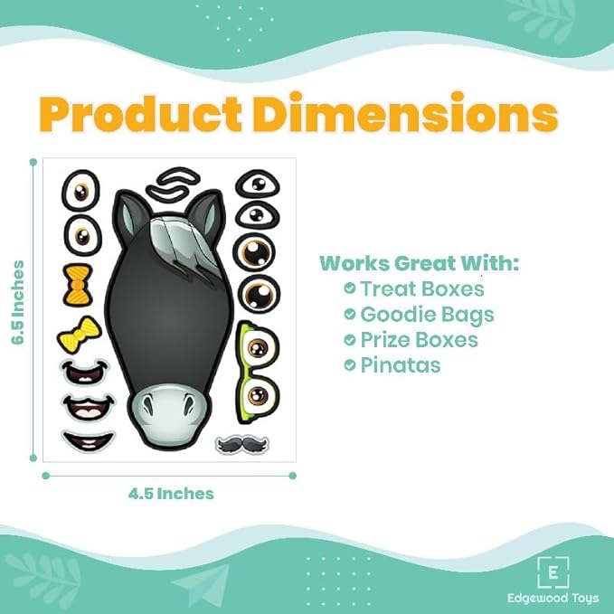 24 Make A Horse Sticker Sheets - Includes Brown, Black, & White/Grey Horses - Fun Craft Activity for Children - Perfect Party Favors for Horse, Petting Zoo & Barn Themed Birthday Parties