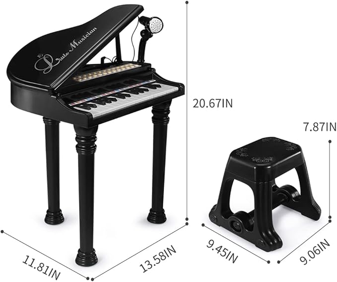 Losbenco Kids Piano Keyboard Toy, Toddler Electronic Musical Instrument Educational Toy with Microphone, Multiple Sounds, Record Playback, Lights & Stool, Birthday Gift for 3 4 5 6 7 Years Old Girls