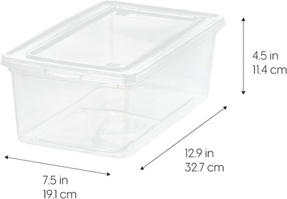 IRIS USA 12-Pack Storage Bins with Lids, 6 Quart - Crystal Clear, Shoe Boxes Stackable Containers Organize Shoes Closet Shelves, Teacher Tools Classroom Organization, Game - BPA-Free Plastic