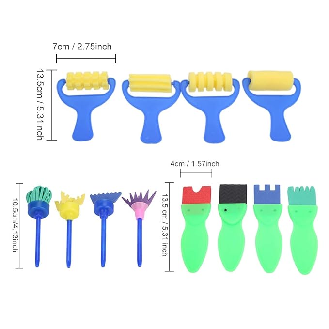 12pcs Kids Painting Brushes, Sponge Paint Roller Brush Portable Toy Drawing Set Painting Tools for Child Play
