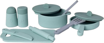 Kids Kitchen Silicone Pretend Toys- 9pcs Play Kitchen Accessories Set with Cookware -Food Grade Silicone -Kids Toy Kitchen Accessories – Pretend Play Kitchen Toy Set for Cooking-Green