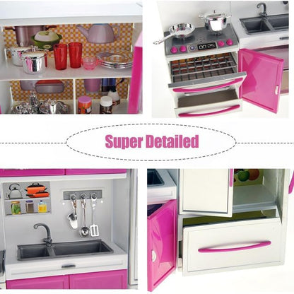 Liberty Imports Doll Kitchen Playset for Kids, My Modern Mini Kitchen House Furniture Pretend Play Toy Accessories Set with Realistic Lights & Sounds for Toddlers, Girls (3-in-1)