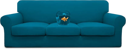 Easy-Going 100% Dual Waterproof Oversized Cover Stretch Soft Couch Cover for Dogs, Sofa Slipcover for 3 Separate Cushion Couch Leakproof Furniture Protector for Kids, Pets Peacock Blue