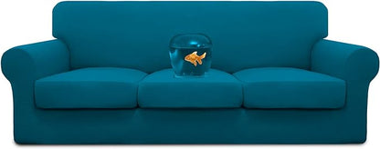 Easy-Going 100% Dual Waterproof Stretch Soft Couch Cover for Dogs, Sofa Slipcover for 3 Separate Cushion Couch Leakproof Furniture Protector for Kids, Pets Peacock Blue