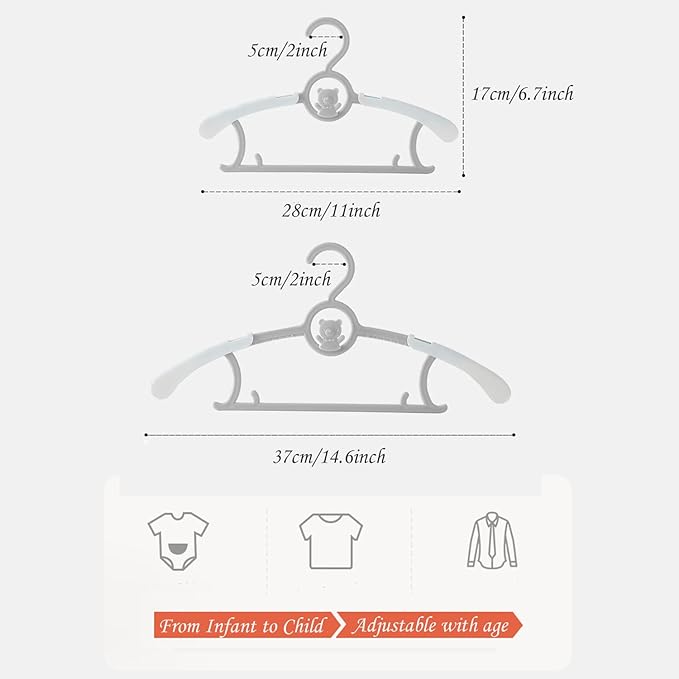 JSF Baby Nursery Closet Hangers, Ultra Thin Non-Slip and Extendable Laundry Infant Pant Hanger for Newborn Clothes 30pcs11-14 Adjustable Children Coat Hanger for Girl Boy Toddler Kids Child