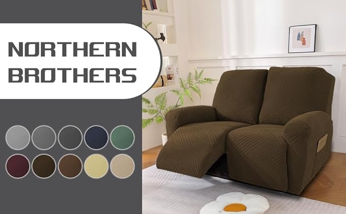 NORTHERN BROTHERS Recliner Loveseat Covers - Recliner Sofa Covers 2 Seater Loveseat Covers for Reclining Loveseat Recliner Cover, Brown