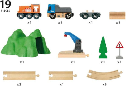 BRIO Starter Lift&Load Set Wooden Toy Train Durable | Child Safe | Encourages Creativity | Compatible with All Wooden Railway Sets | Includes Engine, Lorry, Wagon, Track and More