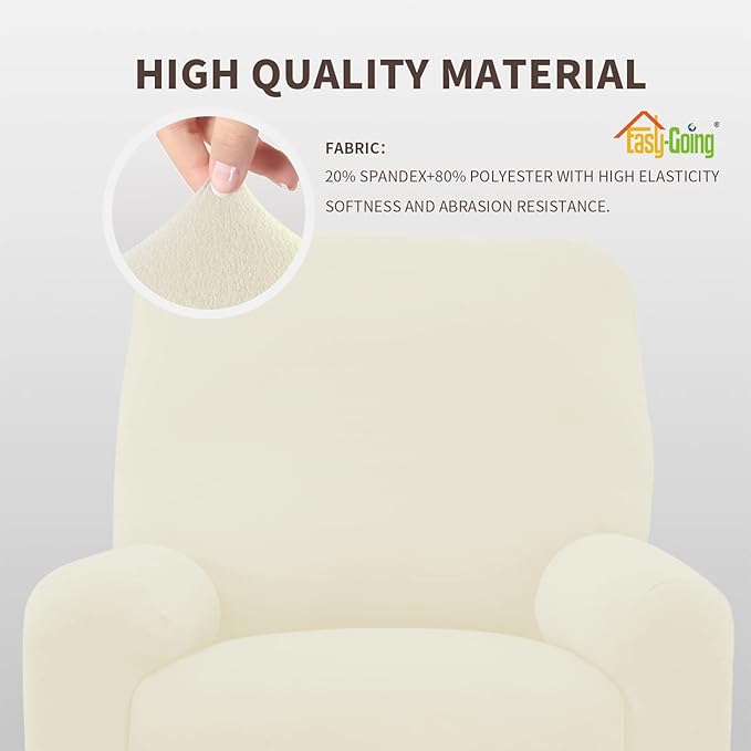 Easy-Going 4 Pieces Microfiber Stretch Recliner Slipcover – Spandex Soft Fitted Sofa Couch Cover, Washable Furniture Protector with Elastic Bottom for Kids, Pet (Recliner, Ivory)