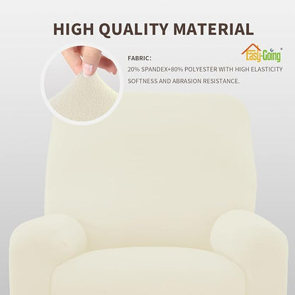 Easy-Going 4 Pieces Microfiber Stretch Recliner Slipcover – Spandex Soft Fitted Sofa Couch Cover, Washable Furniture Protector with Elastic Bottom for Kids, Pet (Recliner, Ivory)