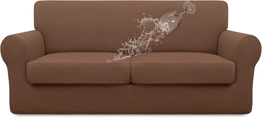 Easy-Going 100% Dual Waterproof Oversized Loveseat Cover Stretch Soft Couch Cover for Dogs, Sofa Slipcover for 2 Separate Cushion Couch Leakproof Furniture Protector for Kids, Pets Brown