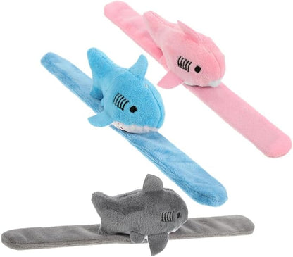 Abaodam 3pcs Shark Slap Bracelet Animal Slap Bracelets Plush Stuffed Animal Hugger Snap Wrist Band for Kids Birthday Party