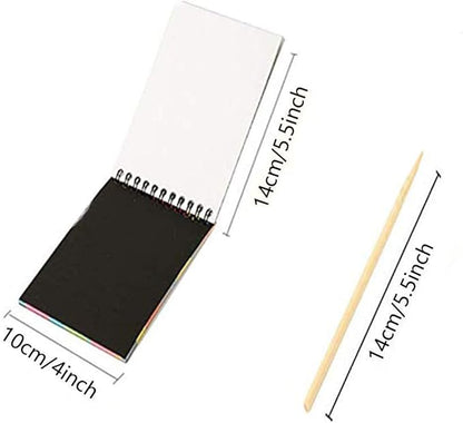 Kidivo Small Size Kid's Rainbow Scratch Book Magic Doodle Scratch Art Activity 2 Notebooks Or Note Pad of 8 Pages with One Stick for Arts and Crafts Kids (Small Size) Pack of 10 Multicolor