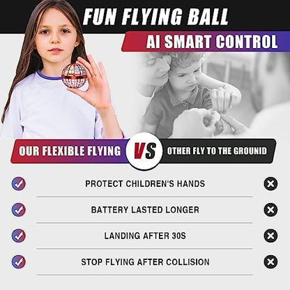 2025 Flying Orb Ball Toy, Galaxy Boomerang Hover Ball Led Lights Mini Drone Globe Hand Controlled Flying Ball Toys Cool Toys Gift for 6 7 8 9 10+ Year Old Boys Girls Teens Outdoor Toys (Red)
