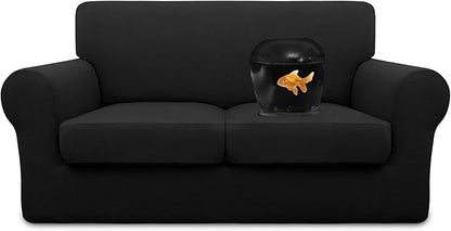 Easy-Going 100% Dual Waterproof Loveseat Cover Stretch Soft Couch Cover for Dogs, Sofa Slipcover for 2 Separate Cushion Couch Leakproof Furniture Protector for Kids, Pets Black