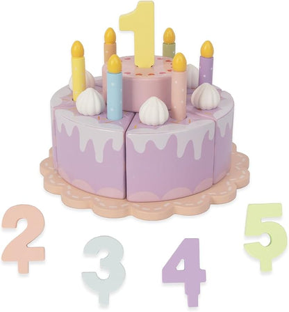 Pretend Play Food for Toddlers 1-3,Wooden Birthday Fake Cake with Candles and Numbers,Tea Party Learning Kitchen Gift Toys for Boys Girls (Cream Cake)