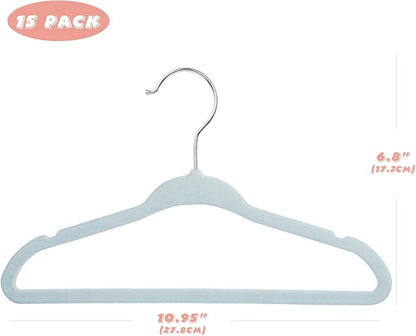 Kids Velvet Hangers 15 Pack, 11 Inch Size Non-Slip Baby Hangers, Space-Saving Nursery Hangers, Perfect Infant/Toddler Clothes Hangers for Daily Use(Blue)