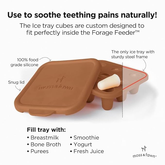 Baby’s First Bites Starter Kit – Ice Cube Tray, Forage Feeder, Freezer Mold & Pacifier Feeder – Milestone Magnet for Food Tracking & Feeding Tips – Baby Food Prep Essentials - Foliage