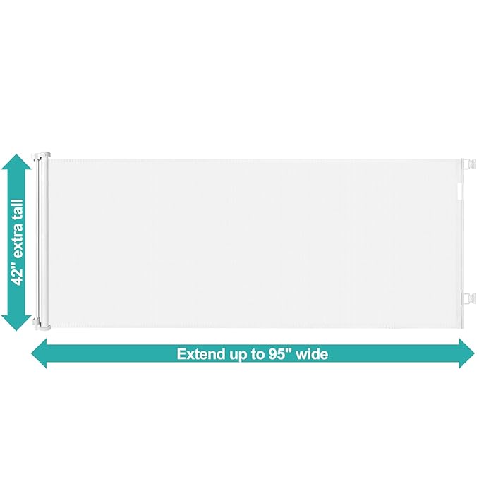 42" Tall X 95" Wide Extra Tall Baby Gate Extra Long Baby Gates for Large Openings Tall Retractable Baby Gate Retractable Dog Gate Long Baby Gates Indoor Extra Long Dog Gate Child Gates for Doorways
