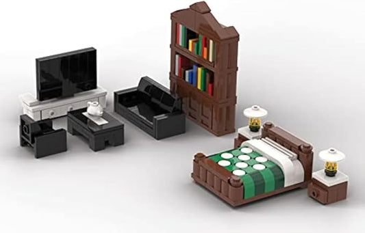 Brick Loot Toy Building Blocks Furniture Minifigure City Set Kit, For Adults & Kids Age 6+, 100% Compatible with Lego & Major Brands, Includes Bookcase, TV, Bed, Couch, Chair, Coffee Table, 236 Pieces