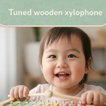 Stoie's Wooden Toddler Musical Instruments with Xylophone, Maracas, Triangle, Tamburine for Babies and Kids, Eco Friendly Montessori Educational Toy