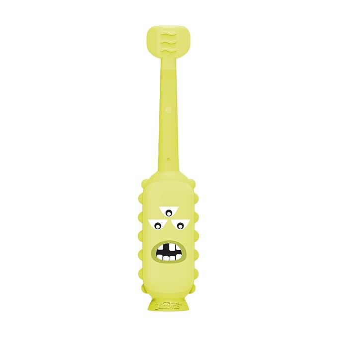 Dr. Brown's ToothScrubber Toddler Toothbrush, Triple-Sided Training Toothbrush with Suction Cup Base, Green Monster, Baby Oral Care, Ages 1-4 Years