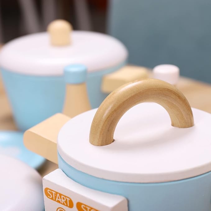 Play Kitchen Accessories, Wooden Play Set Cooking Toys, 17 Pieces Play Cookware Pots and Pans Set, Cooking Simulation Montessori Educational Toys, Christmas Birthday Gifts for Kids Girls Boys 3-7