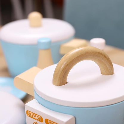 Play Kitchen Accessories, Wooden Play Set Cooking Toys, 17 Pieces Play Cookware Pots and Pans Set, Cooking Simulation Montessori Educational Toys, Christmas Birthday Gifts for Kids Girls Boys 3-7