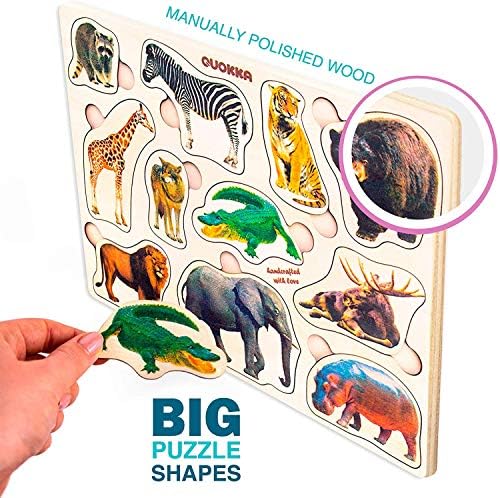 QUOKKA Wooden Puzzles for Toddlers 1-3 – 3xSET Toddler Puzzles Ages 2-4 – Montessori Animal Toy Puzzles for Toddlers 3-5 Year Old – Wood Toy Learning Realistic Animals for Boy and Girl