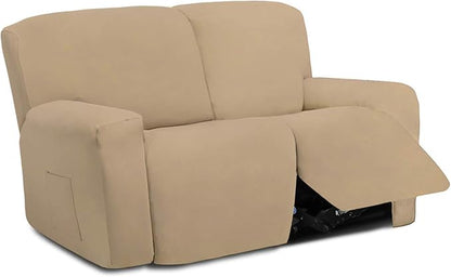 Easy-Going 6 Pieces Microfiber Stretch Sectional Recliner Sofa Slipcover Soft Fitted Fleece 2 Seats Couch Cover Washable Furniture Protector with Elasticity for Kids(Recliner Loveseat, Pale Yellow)