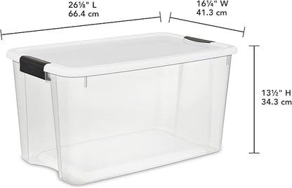 Sterilite 8-Pack 70 Quart Ultra Latch Box, Clear Storage Organizer Bins with Latching Lids - Stackable Plastic Containers for Home Organization in Garage, Attic, Basement, and Closet