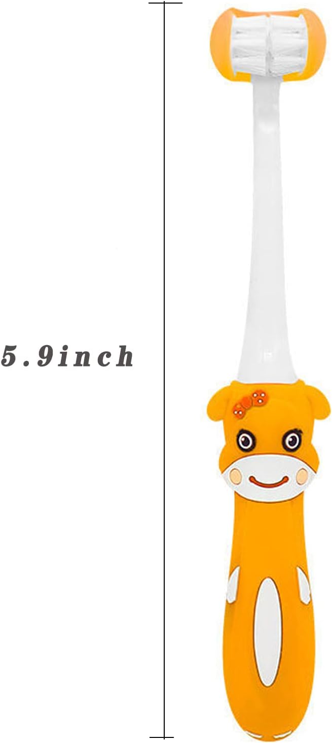 2 Pieces 3 Sided Toddler Toothbrush, Three Bristles for Kids Toothbrush, Autism Soft Bristles Toothbrush,Soft and Gentle for Complete Tooth and Gum Care (C4（Red+Orange） Kids)