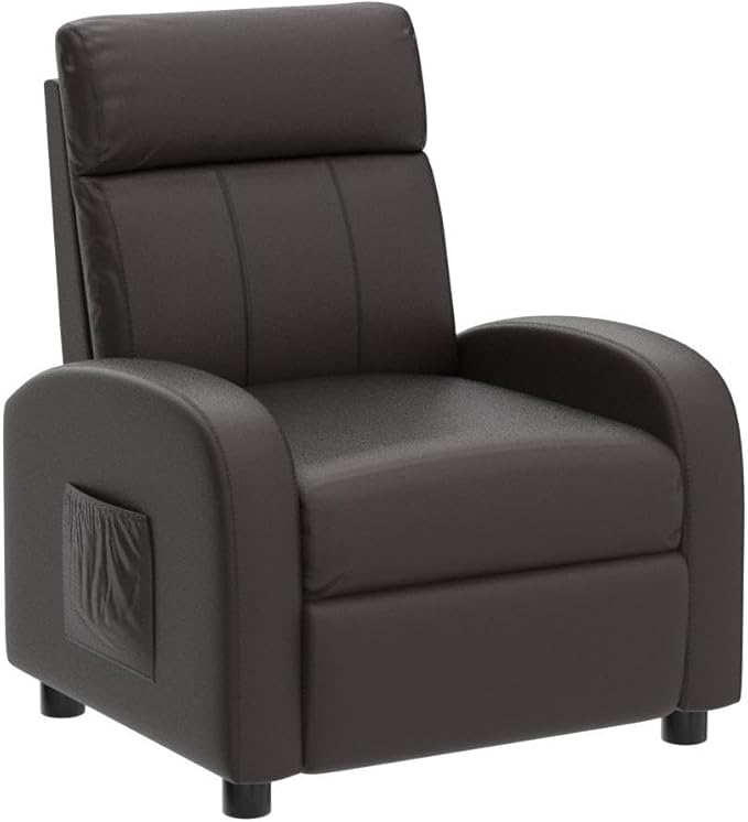 Costzon Kids Recliner, Adjustable PU Leather Lounge Chair w/Side Pockets, Footrest, Headrest for Kids Room & Play Room, Easy to Clean, Padded Recliner Sofa for Children Boys Girls Aged 3-12 (Brown)