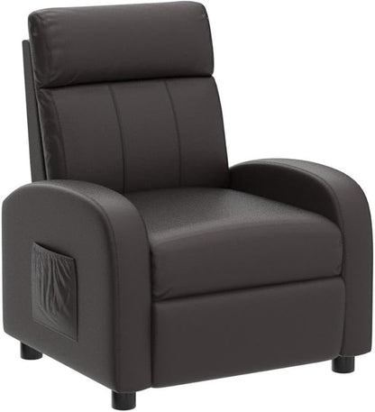 Costzon Kids Recliner, Adjustable PU Leather Lounge Chair w/Side Pockets, Footrest, Headrest for Kids Room & Play Room, Easy to Clean, Padded Recliner Sofa for Children Boys Girls Aged 3-12 (Brown)