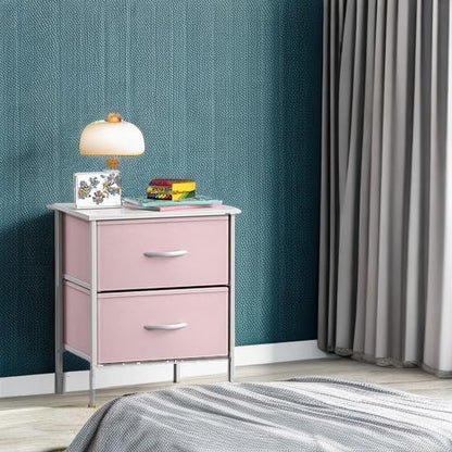 Sorbus Nightstand with 2 Drawers - Kids Bedside Furniture End Table Night Stand - Steel Frame, Wood Top & Easy Pull Fabric Bins - Dresser & Chest for Home, Bedroom Accessories, Office & College Dorm