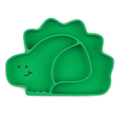Bumkins Toddler and Baby Suction Plate, Silicone Divided Grip Dish, Babies and Kids, Baby Led Weaning, Children Feeding Supplies, Non Skid Sticky Bottom, Platinum Silicone, Ages 6 Months Up, Dinosaur