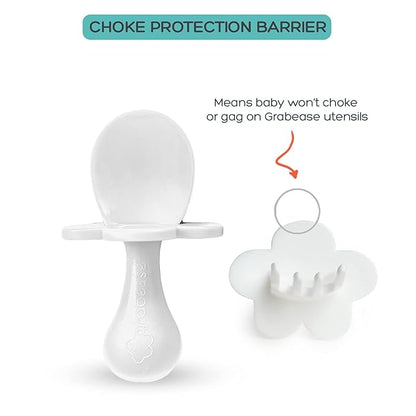 Grabease Toddler Utensils Toddler Spoons and Forks Baby Silverware Baby Self Feeding Utensils, BPA-Free & Phthalate-Free for Baby & Toddler, 1 Set, Plastic, White